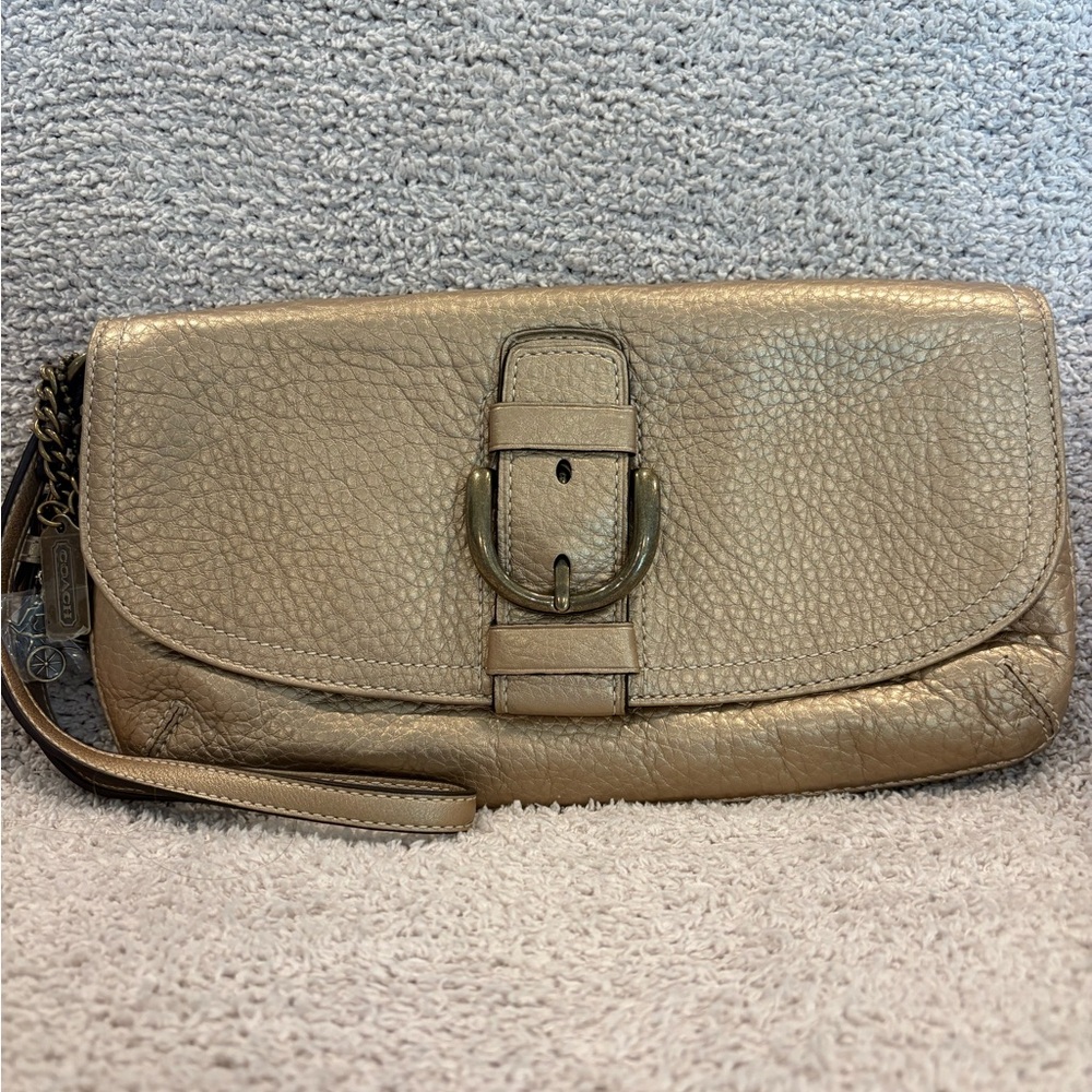 Coach Gold Pebbled Leather Wristlet Never Used